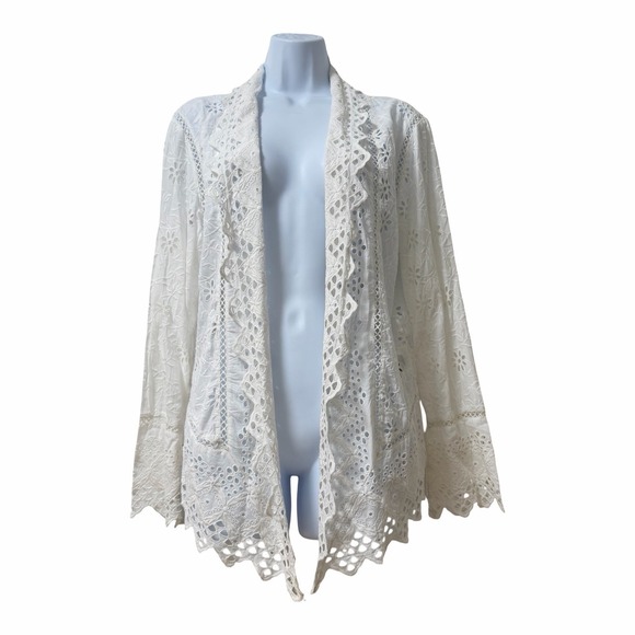 Lauren Ralph Lauren Sweaters - LRL Ralph Lauren Lace Eyelet Embroidered Open Cardigan Size L White Cottagecore